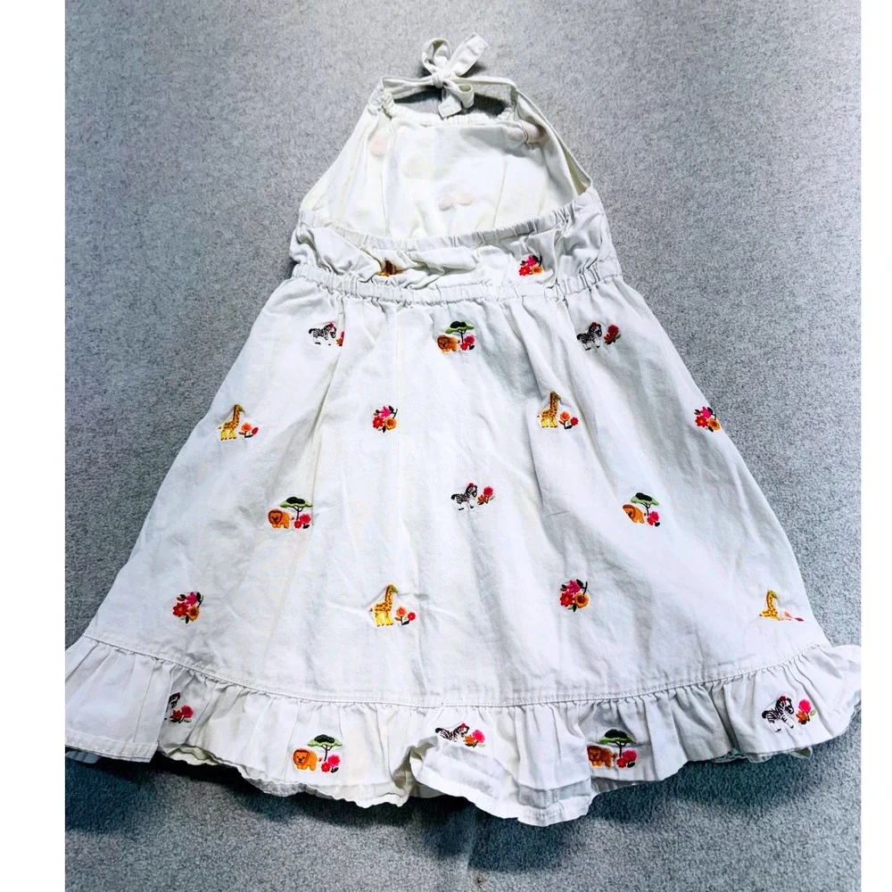 Gymboree 4T Safari Animals Embroidered Halter Dress Girls White Cotton Summer